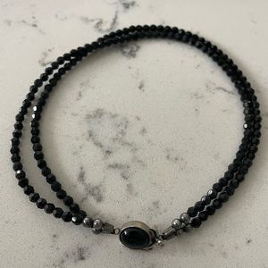 Black cut glass beaded Choker necklace with silver clasp 13”… stunning on!